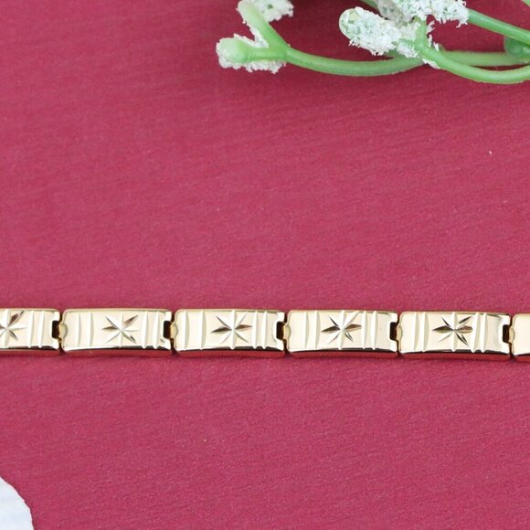 "Rose Gold Bracelet with Star Design in Glossy Linked Segments, XPBL0886 - Picture 10 of 12